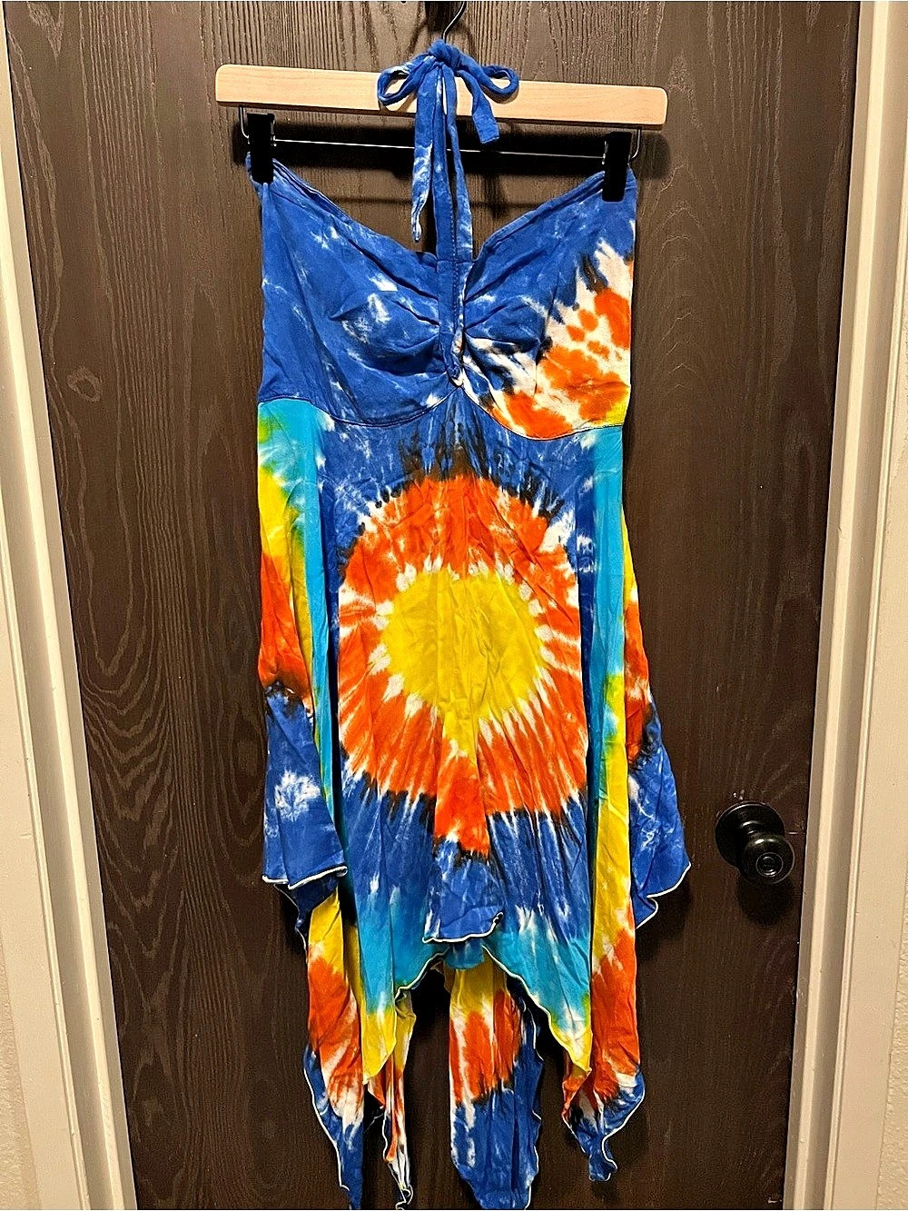 Sweet Lady Tie-Dye Rayon Maxi Dress in Blue & Orange